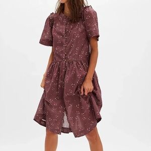 NWT Free People L Bella Mae Midi Dress Floral Button Front Dark Floral Fall Boho